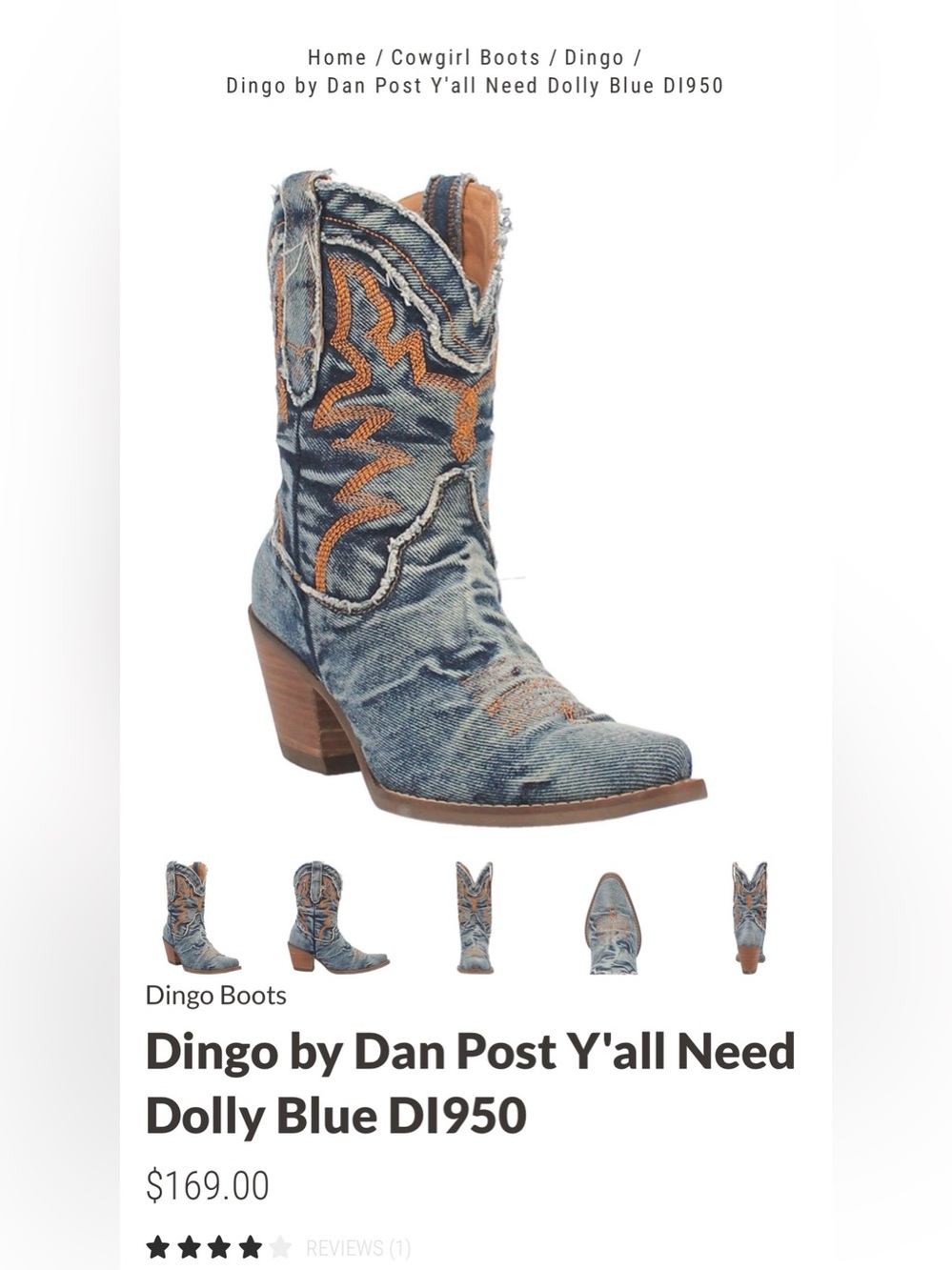 Dingo Y’All Need Dolly Western Booties – Denim | BRAND NEW W/TAG & BOX |Size 8.5 - Picture 2 of 11